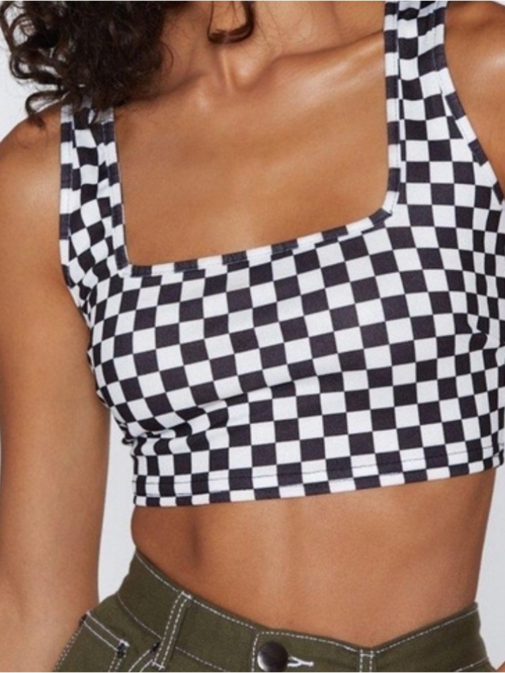 Nasty Gal Checkerboard Square-Neck Crop Top - Black & White.   Sz. 8.  279